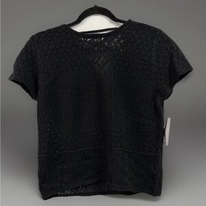 Jessica Simpson Alicia Crochet Black Top Size Medium Short Sleeve NWT New